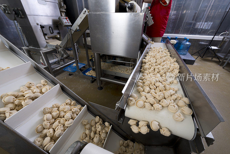 食品工厂的生产线。饺子(俄罗斯pelmeni) p